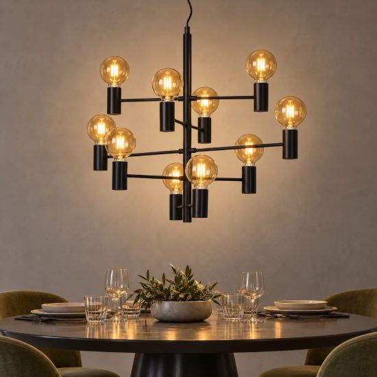 Lampadario a sospensione 10 luci per soggiorno moderno nero