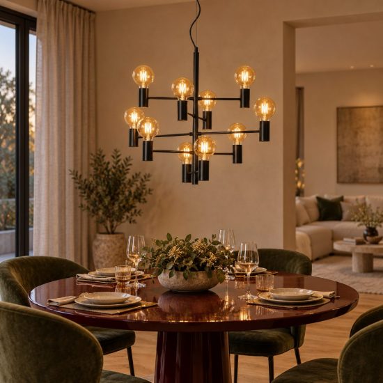 Lampadario a sospensione 10 luci per soggiorno moderno nero