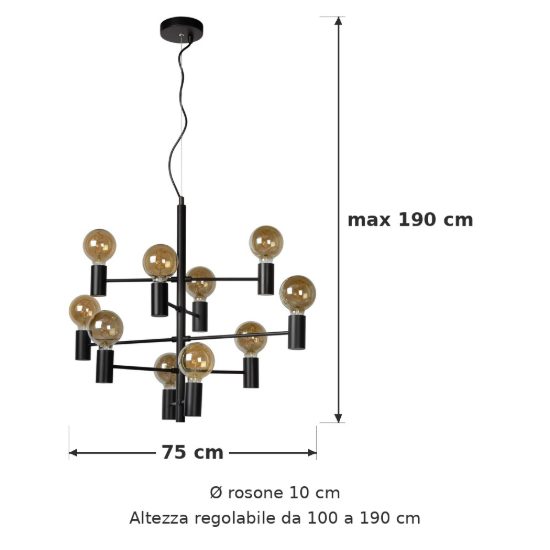 Lampadario a sospensione 10 luci per soggiorno moderno nero