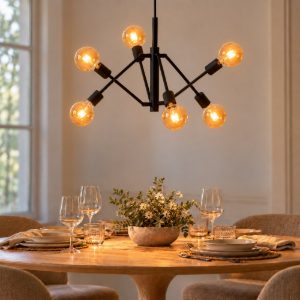 Lampadario a sospensione 6 luci per soggiorno moderno nero