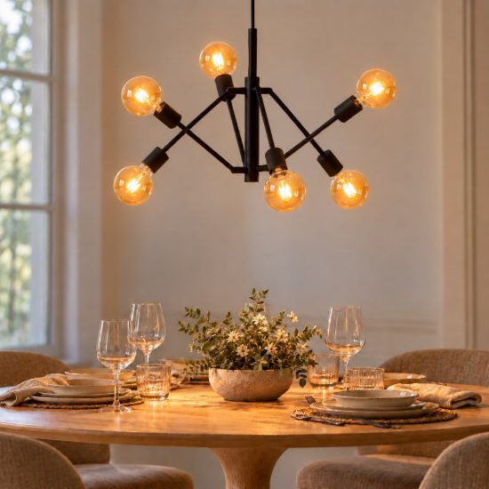 Lampadario a sospensione 6 luci per soggiorno moderno nero