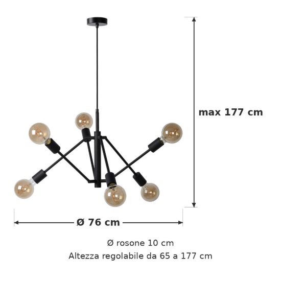 Lampadario a sospensione 6 luci per soggiorno moderno nero