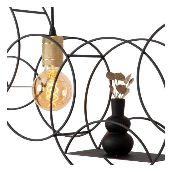 Lampadario a sospensione con 3 pendenti ad anelli per soggiorno contemporaneo nero oro
