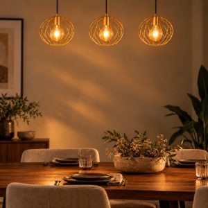 Lampadario a sospensione con 3 pendenti lineare per soggiorno contemporaneo oro nero