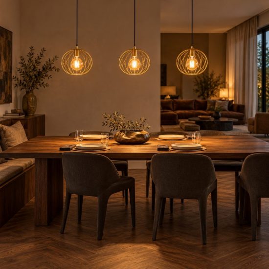 Lampadario a sospensione con 3 pendenti lineare per soggiorno contemporaneo oro nero