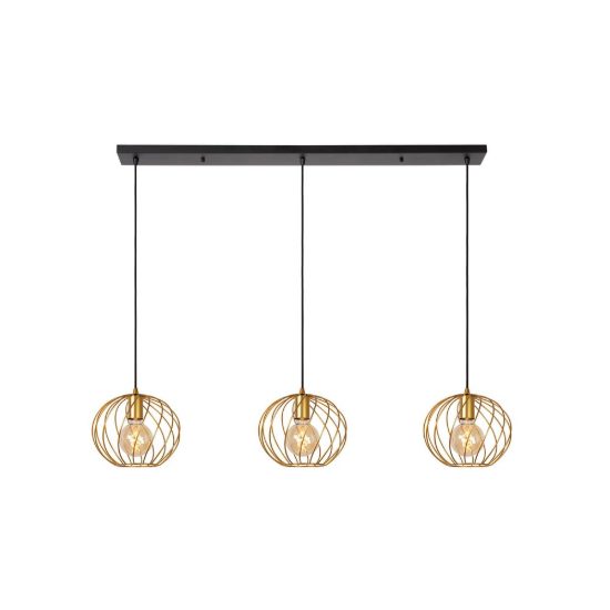 Lampadario a sospensione con 3 pendenti lineare per soggiorno contemporaneo oro nero