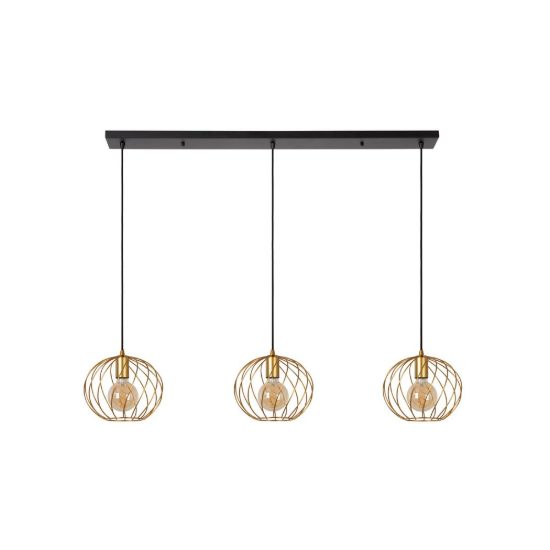 Lampadario a sospensione con 3 pendenti lineare per soggiorno contemporaneo oro nero