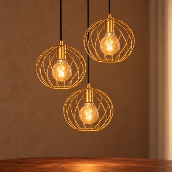 Lampadario a sospensione con 3 pendenti a cascata per soggiorno contemporaneo oro nero