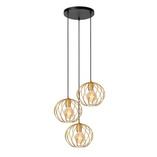 Lampadario a sospensione con 3 pendenti a cascata per soggiorno contemporaneo oro nero