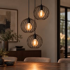 Lampadario a sospensione con 3 pendenti a cascata per soggiorno moderno nero