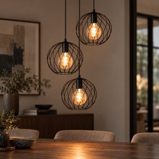 Lampadario a sospensione con 3 pendenti a cascata per soggiorno moderno nero
