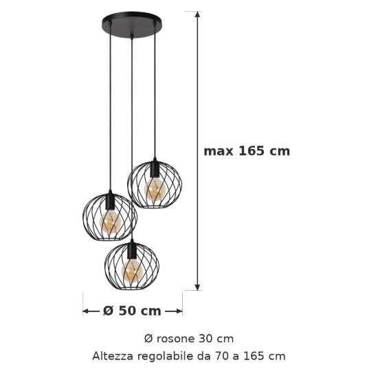 Lampadario a sospensione con 3 pendenti a cascata per soggiorno moderno nero