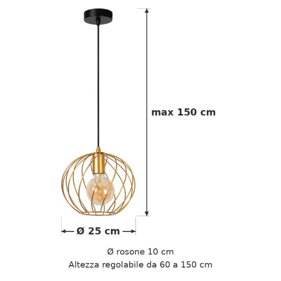 Lampadario a sospensione piccolo a sfera per soggiorno contemporaneo oro nero