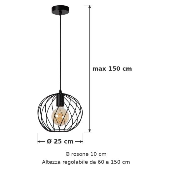 Lampadario a sospensione piccolo a sfera per soggiorno moderno nero