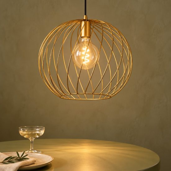 Lampadario a sospensione grande a sfera per soggiorno contemporaneo oro nero