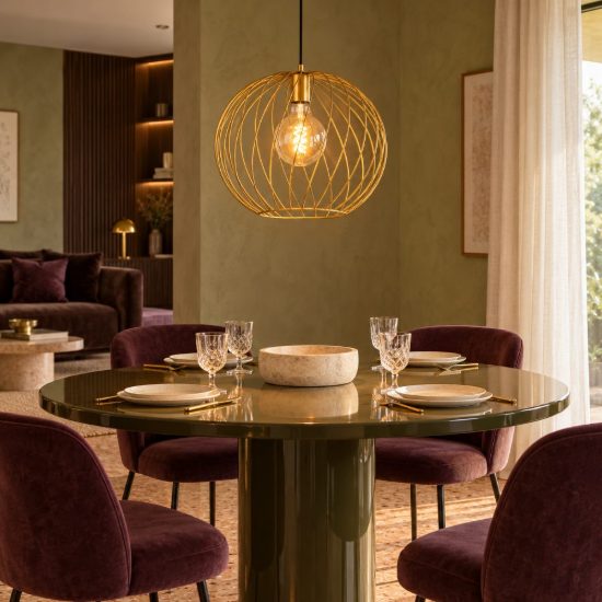 Lampadario a sospensione grande a sfera per soggiorno contemporaneo oro nero