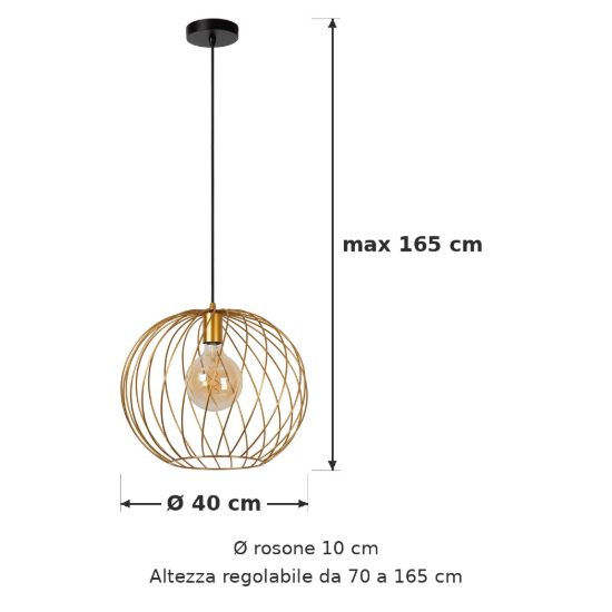Lampadario a sospensione grande a sfera per soggiorno contemporaneo oro nero