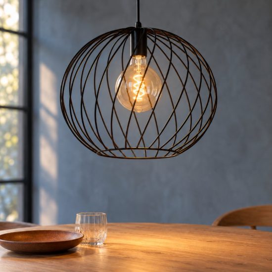 Lampadario a sospensione grande a sfera per soggiorno moderno nero