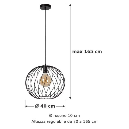 Lampadario a sospensione grande a sfera per soggiorno moderno nero