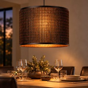 Lampadario a sospensione a cilindro per soggiorno moderno nero naturale