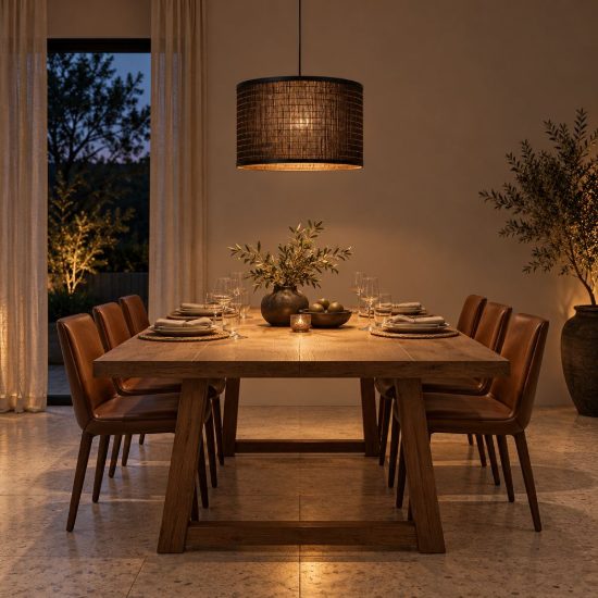 Lampadario a sospensione a cilindro per soggiorno moderno nero naturale