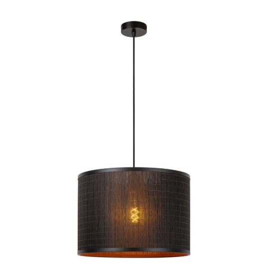Lampadario a sospensione a cilindro per soggiorno moderno nero naturale