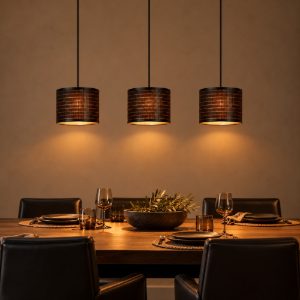 Lampadario a sospensione con 3 pendenti per soggiorno moderno nero naturale