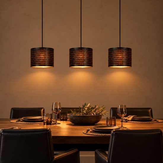 Lampadario a sospensione con 3 pendenti per soggiorno moderno nero naturale