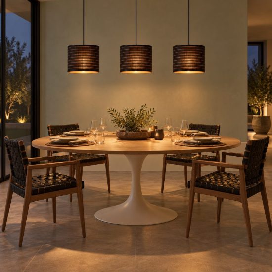 Lampadario a sospensione con 3 pendenti per soggiorno moderno nero naturale
