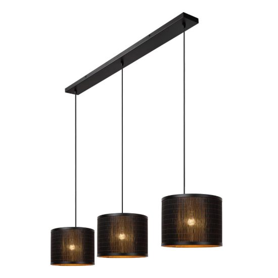 Lampadario a sospensione con 3 pendenti per soggiorno moderno nero naturale