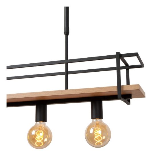 Lampadario a sospensione 4 luci lineare per sala da pranzo moderno nero naturale