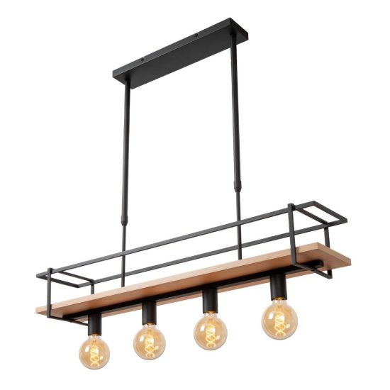 Lampadario a sospensione 4 luci lineare per sala da pranzo moderno nero naturale