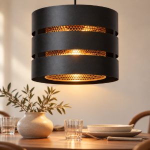 Lampadario a sospensione a cilindro per soggiorno contemporaneo nero oro