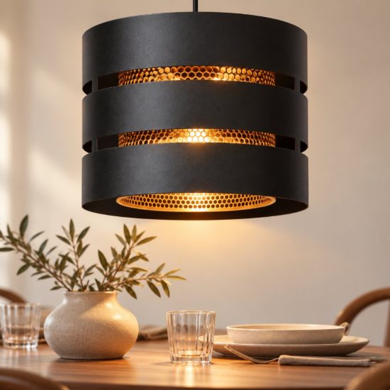 Lampadario a sospensione a cilindro per soggiorno contemporaneo nero oro