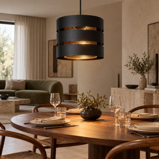 Lampadario a sospensione a cilindro per soggiorno contemporaneo nero oro