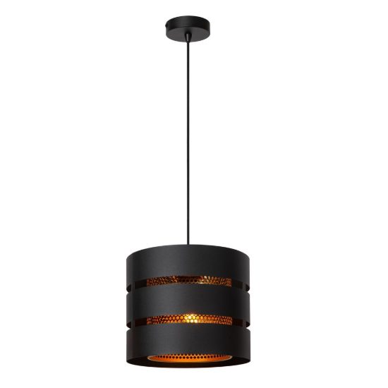 Lampadario a sospensione a cilindro per soggiorno contemporaneo nero oro