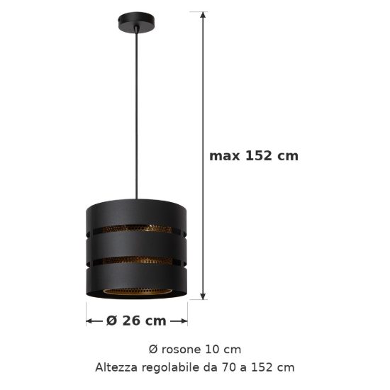 Lampadario a sospensione a cilindro per soggiorno contemporaneo nero oro