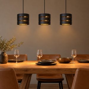 Lampadario a sospensione con 3 pendenti lineare per soggiorno contemporaneo nero oro