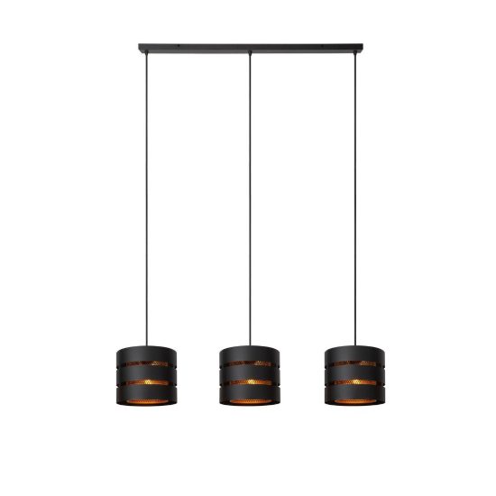Lampadario a sospensione con 3 pendenti lineare per soggiorno contemporaneo nero oro