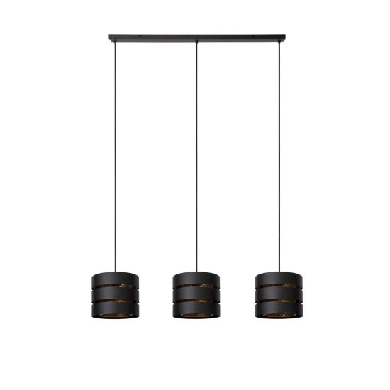 Lampadario a sospensione con 3 pendenti lineare per soggiorno contemporaneo nero oro
