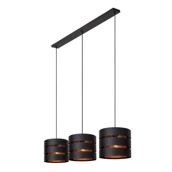 Lampadario a sospensione con 3 pendenti lineare per soggiorno contemporaneo nero oro