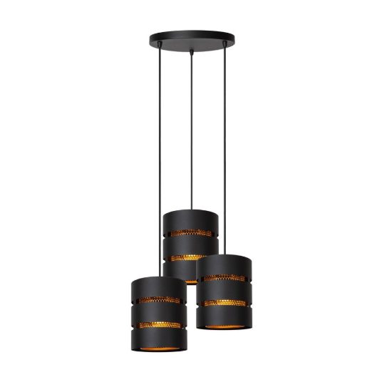 Lampadario a sospensione con 3 pendenti a cascata per soggiorno contemporaneo nero oro