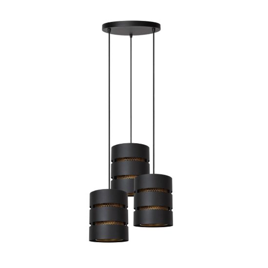 Lampadario a sospensione con 3 pendenti a cascata per soggiorno contemporaneo nero oro