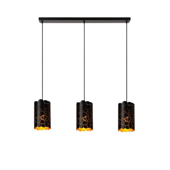 Lampadario a sospensione con 3 pendenti lineare per soggiorno contemporaneo nero oro craquelé
