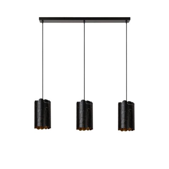 Lampadario a sospensione con 3 pendenti lineare per soggiorno contemporaneo nero oro craquelé