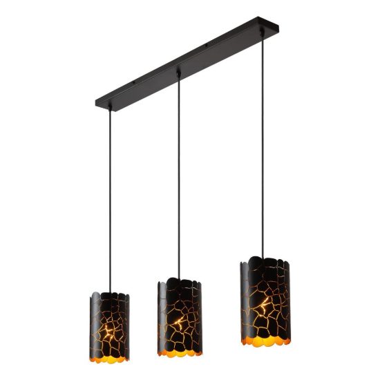 Lampadario a sospensione con 3 pendenti lineare per soggiorno contemporaneo nero oro craquelé