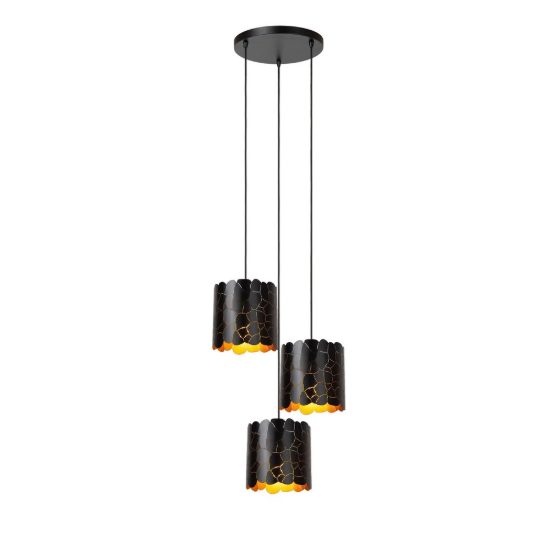 Lampadario a sospensione con 3 pendenti a cascata per soggiorno contemporaneo nero oro craquelé