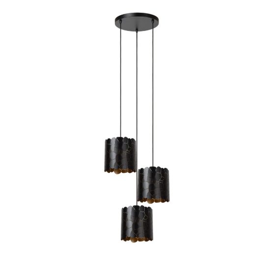Lampadario a sospensione con 3 pendenti a cascata per soggiorno contemporaneo nero oro craquelé