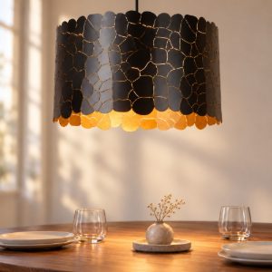 Lampadario a sospensione a cilindro per soggiorno contemporaneo nero oro craquelé