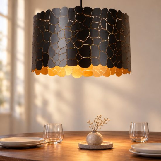 Lampadario a sospensione a cilindro per soggiorno contemporaneo nero oro craquelé